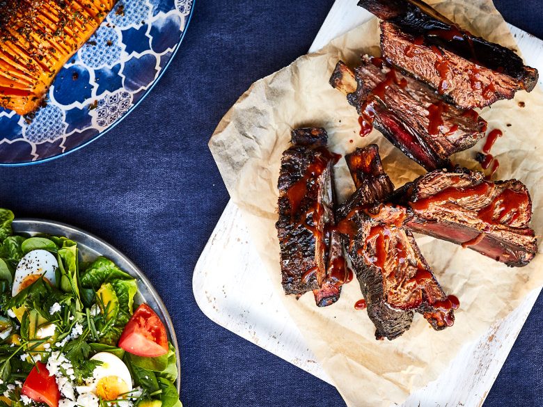 Barbecue short ribs with hasselback pumpkin and salad - AustralianFarmers